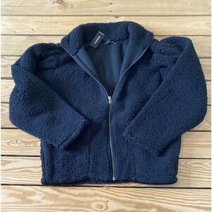 NWT Express Fleece Teddy Jacket Size Small Women's Black Full Zip MSRP $78